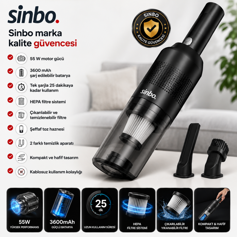 SINBO ŞARJLI EL SÜPÜRGESİ SVC 8617