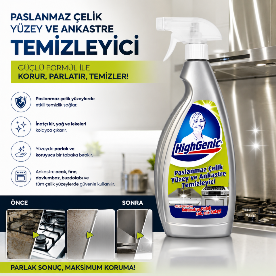 HİGHGENİC PASLANMAZ ÇELİK ANKASTRE TEMİZLEYİCİ 750 ML