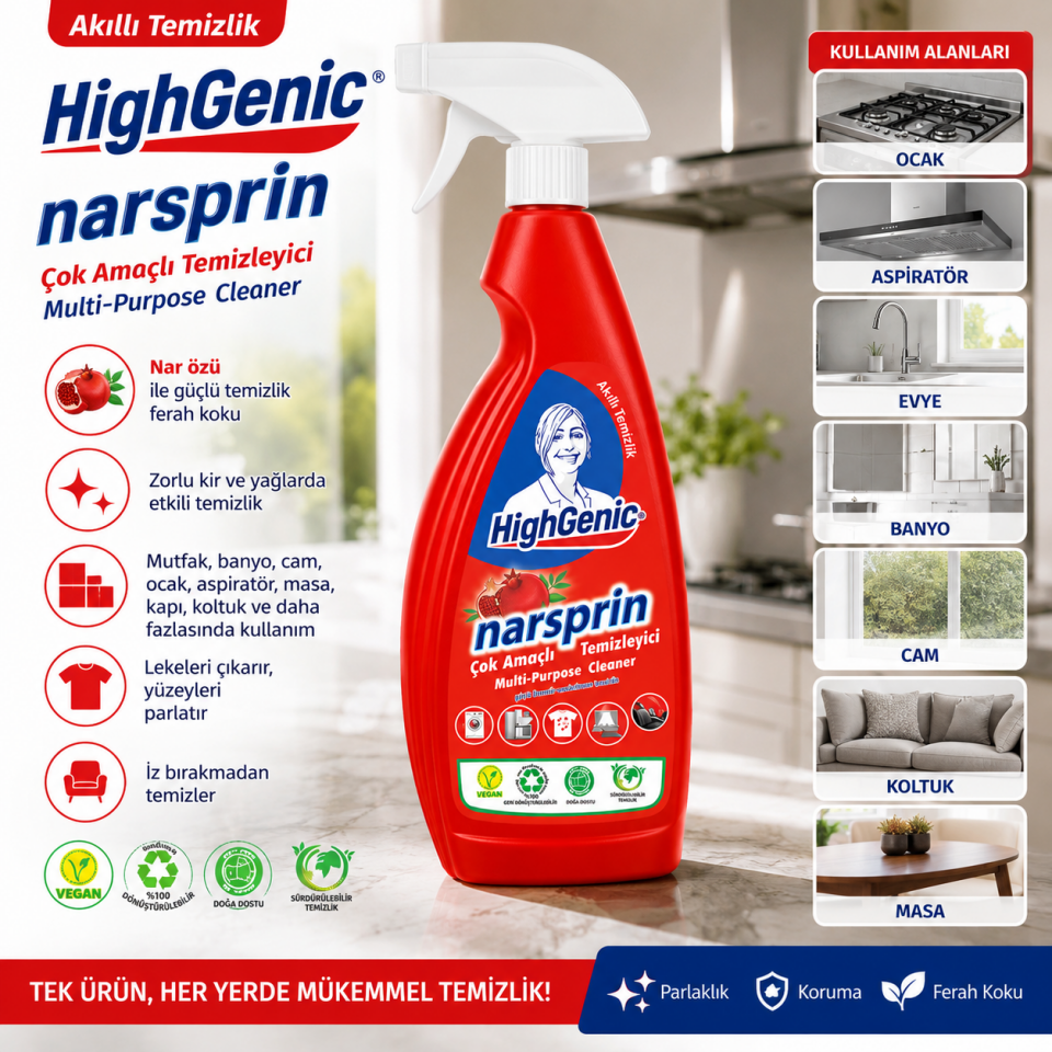 HİGHGENİC NARSPİRİN ÇOK AMAÇLI TEMİZLEYİCİ 750 ML