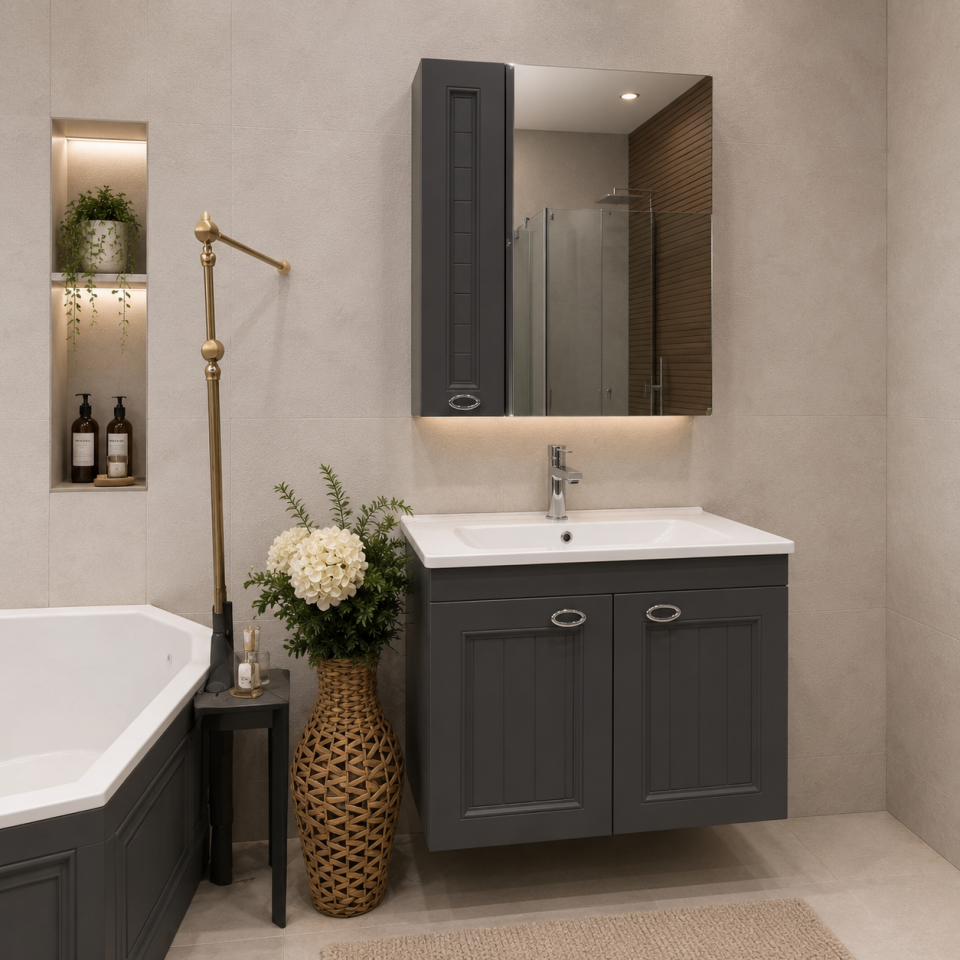 BANYO DOLABI 80 CM ANTRASİT SATEN
