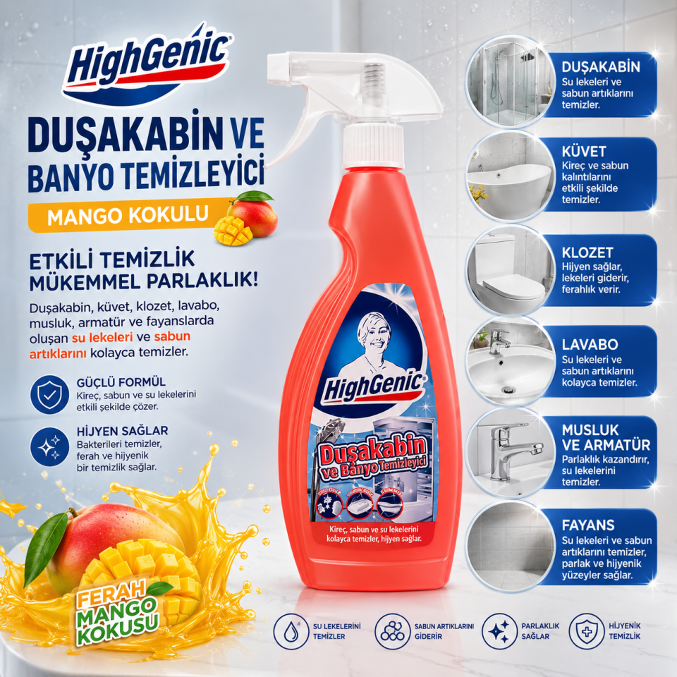 HİGHGENİC DUŞAKABİN VE BANYO TEMİZLEYİCİ 750 ML