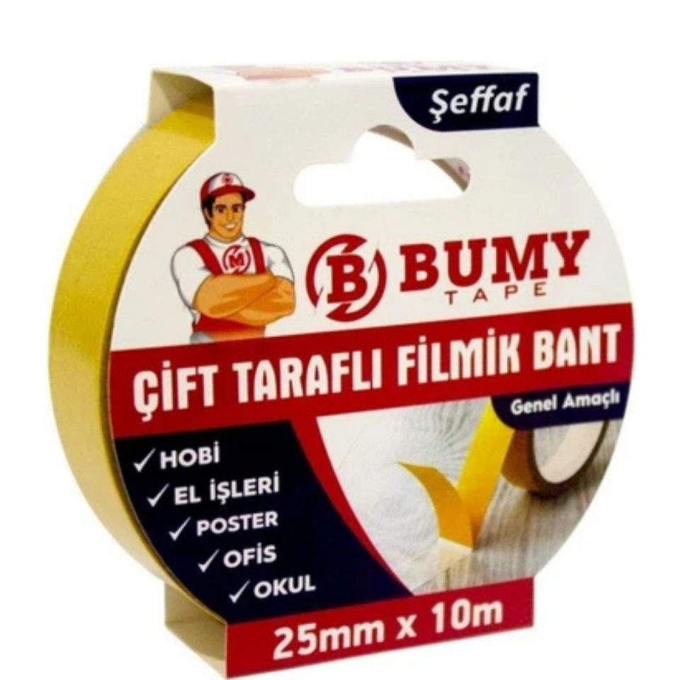 BUMY ÇİFT TARAFLI FİLMİK BANT ŞEFFAF15X10 MT