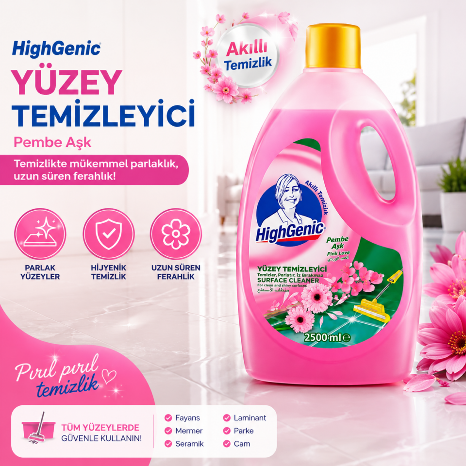 HİGHGENİC YÜZEY TEMİZLEYİCİ PEMBE AŞK 2500 ML