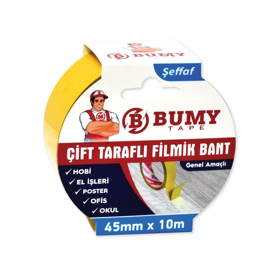 BUMY ÇİFT TARAFLI FİLMİK BANT ŞEFFAF 45X10 MT