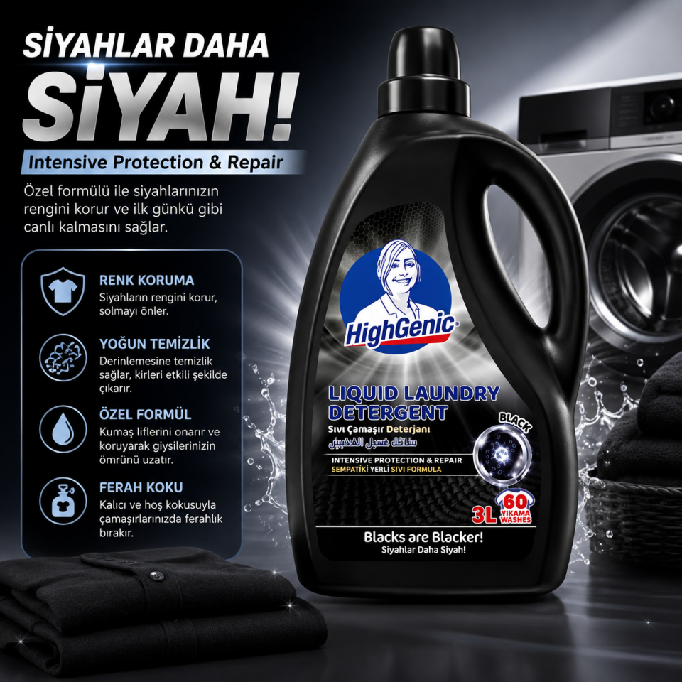HİGHGENİC SIVI ÇAMAŞIR DETERJANI RENKLİ-SİYAH 1480 ML