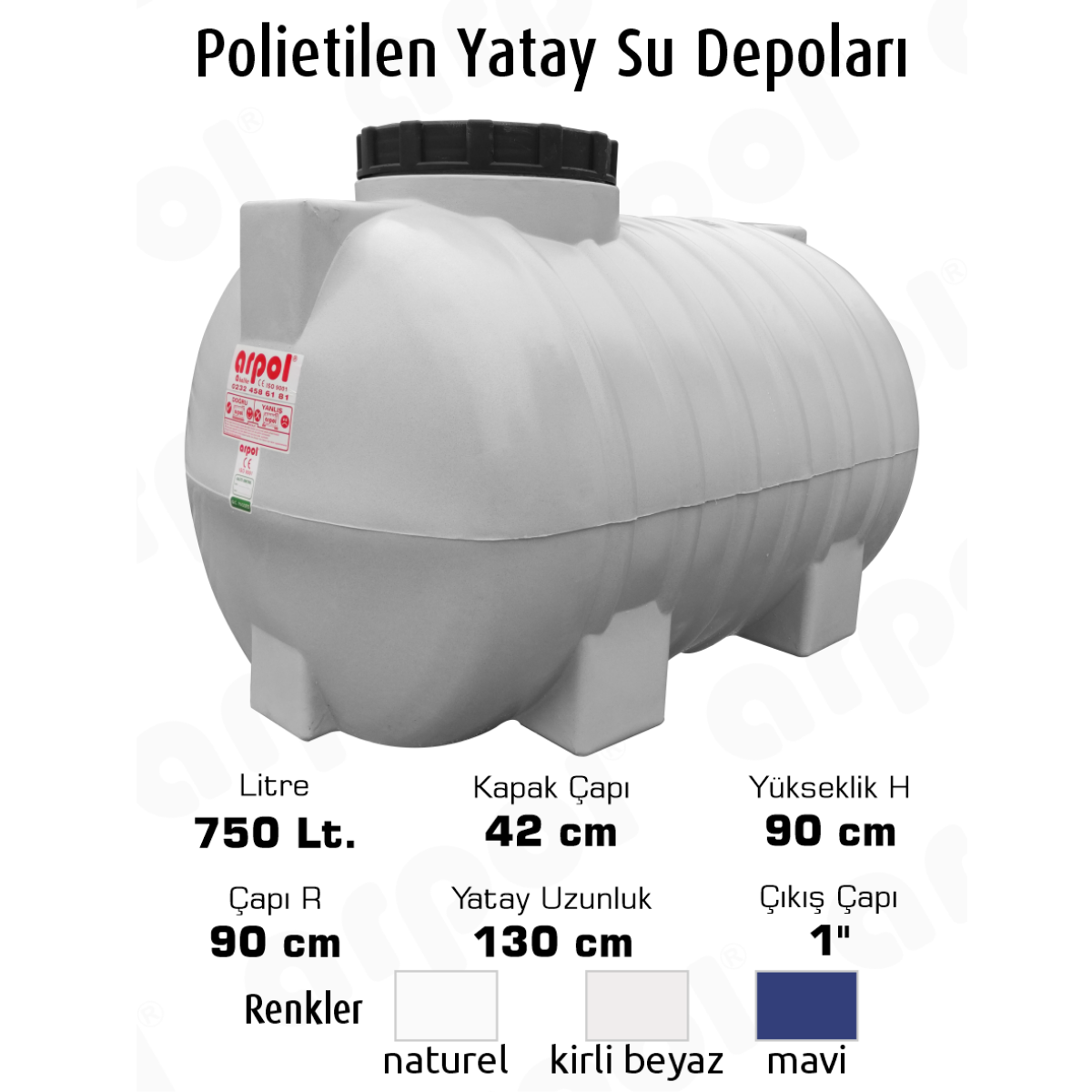 SU DEPOSU YATAY 750 LT.POLYETİLEN 90X130