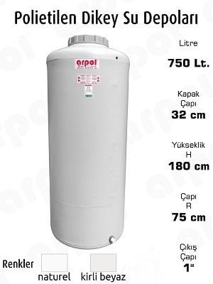 SU DEPOSU DİKEY 750 LT.POLYETİLEN 75X180