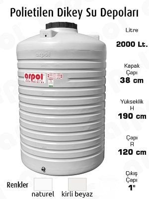 SU DEPOSU DİKEY 2000 LT POLYETİLEN 120X190