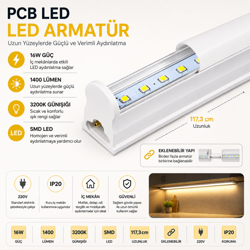 CATA LEDLİ BANT ARMATÜR 16W T5 GÜNIŞIĞI CT-2469
