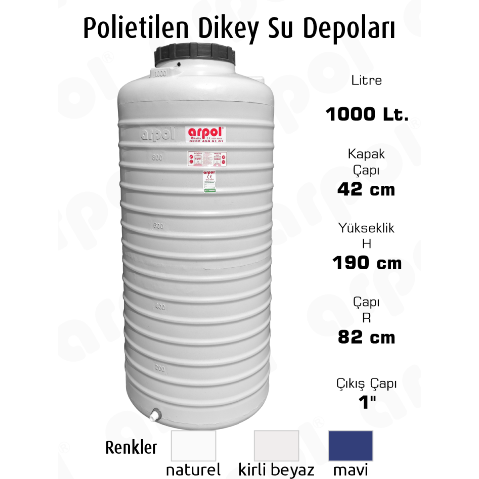 SU DEPOSU DİKEY 1000 LT.POLYETİLEN 82X190