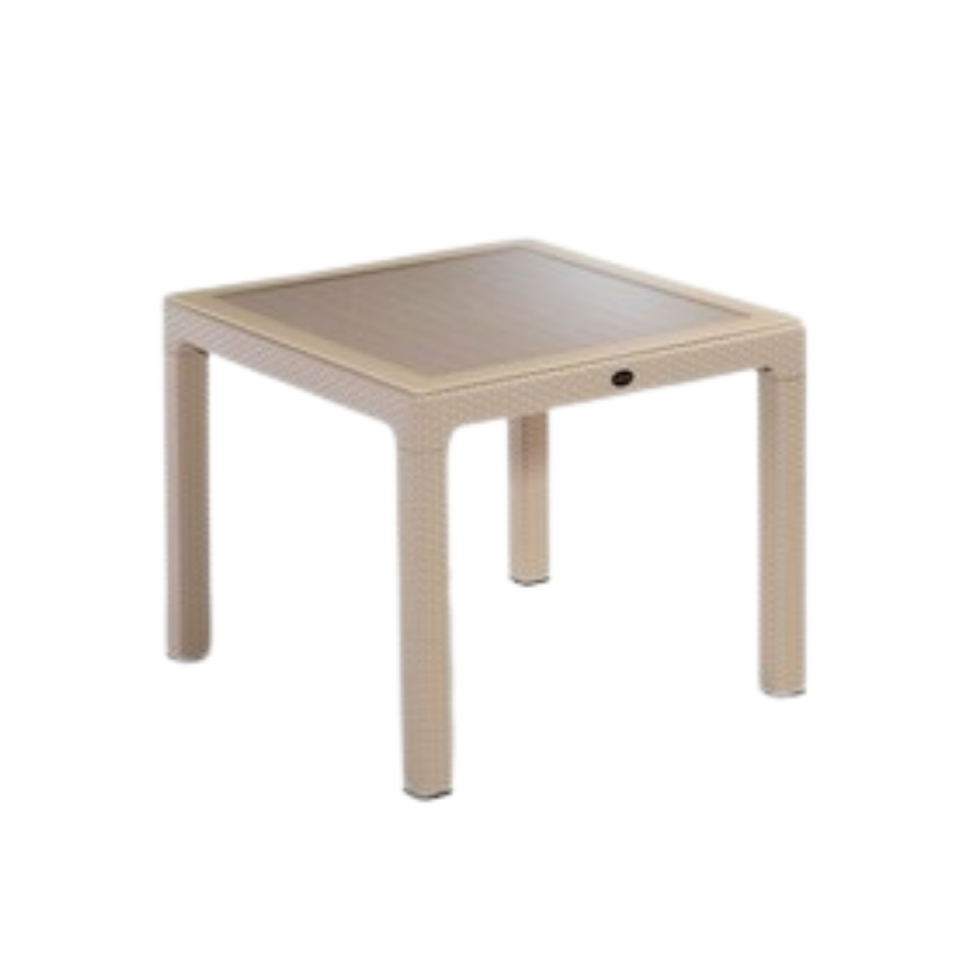 MASA 90X90 RATTAN GOLD CAMLI CAPUCİNO