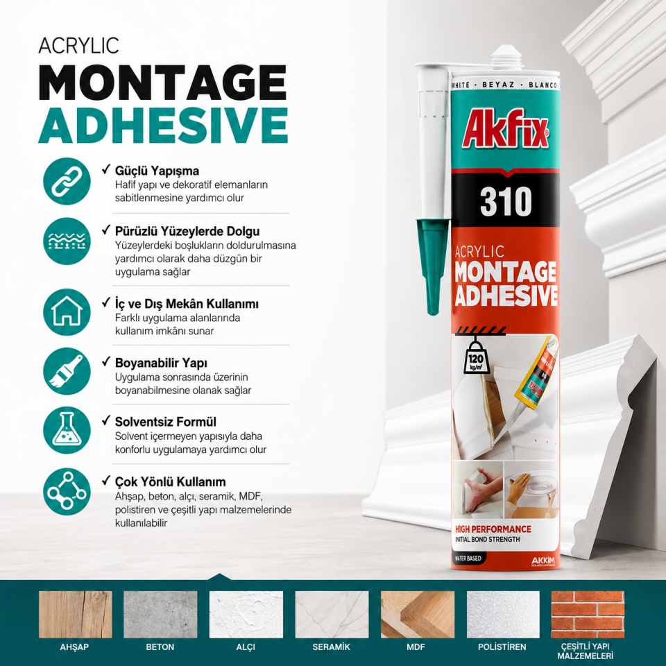 AKFİX FN310 KARTONPİYER MONTAJ MASTİĞİ 310