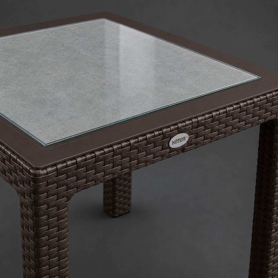 MASA 90X90 RATTAN GOLD CAMLI KAHVE