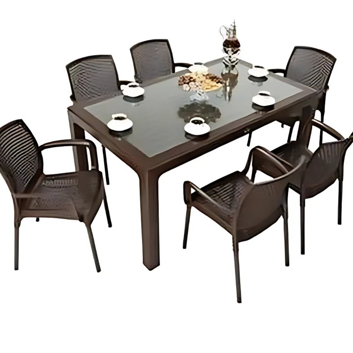 MASA 90X150 RATTAN GOLD CAMLI KAHVERENGİ