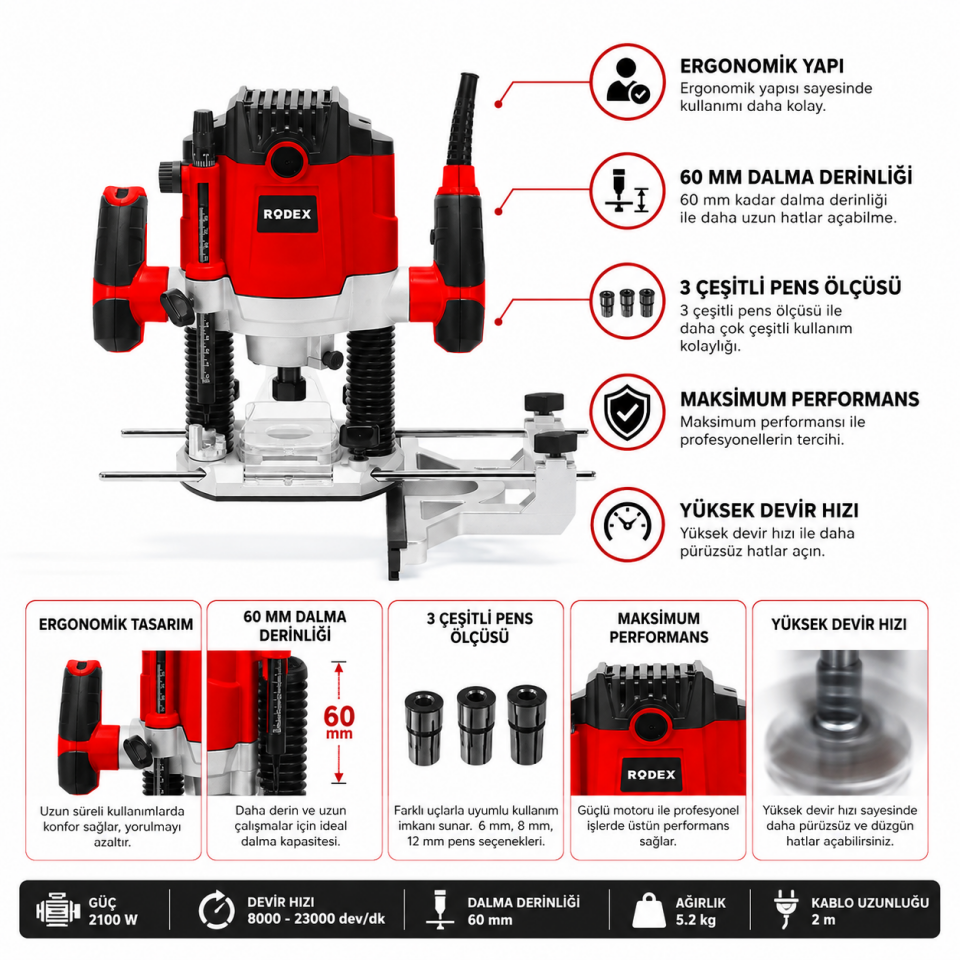 RODEX E.FREZE MAKİNESİ 8/12 MM 1600 W RDX3787