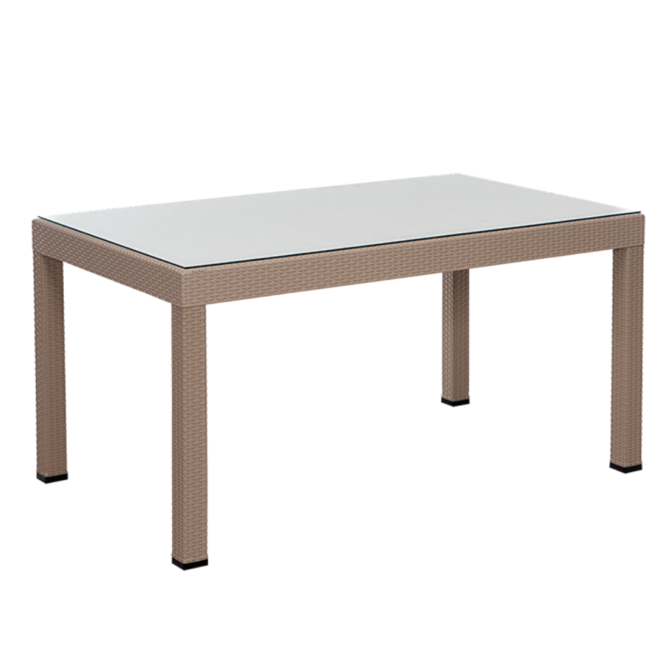 MASA 90X150 RATTAN GOLD CAMLI CAPPUCİNO