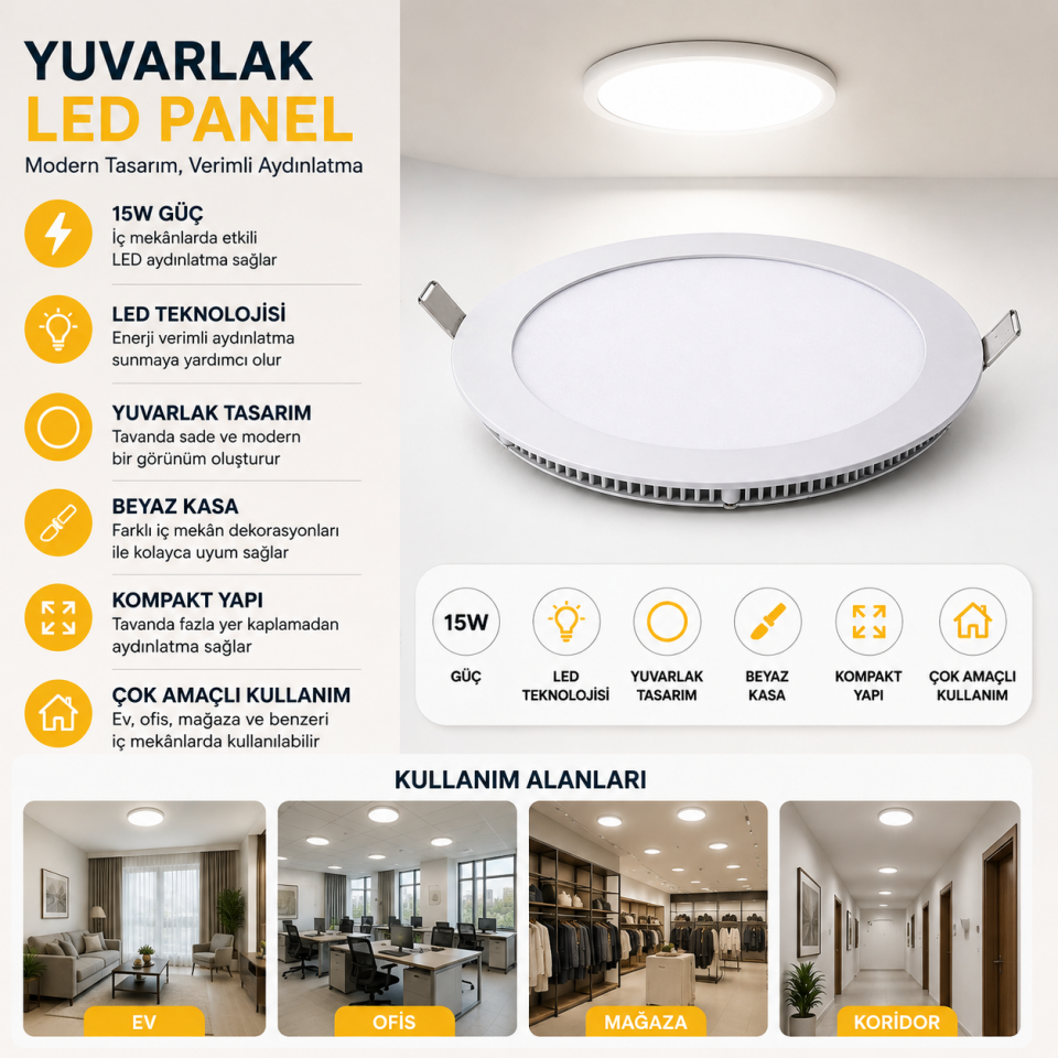 BENAR 15W LED PANEL YUVARLAK BEYAZ