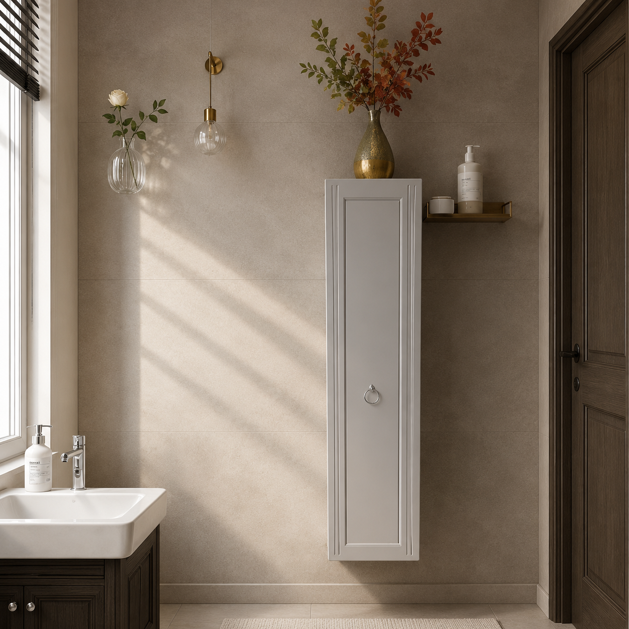 BANYO DOLABI BOY İNOX SATEN GRİ