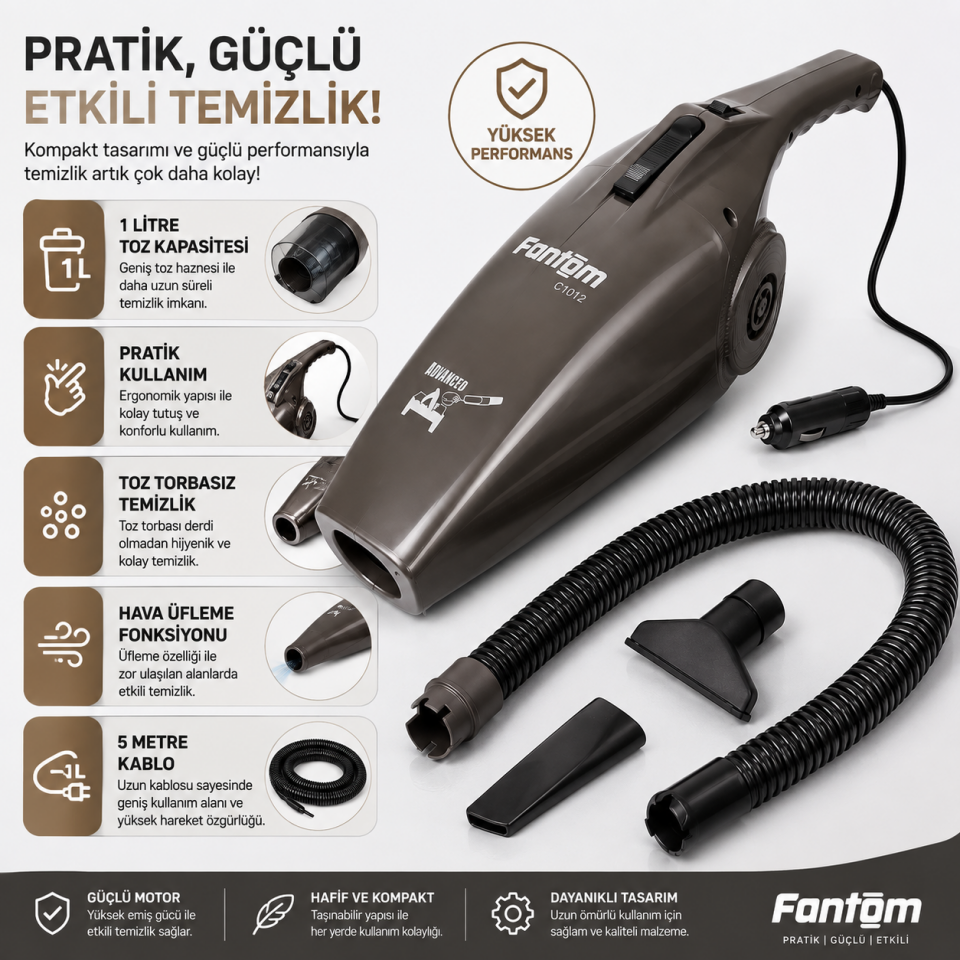 FANTOM ARAÇ TİPİ ELEKTRİKLİ SÜPÜRGE C1012