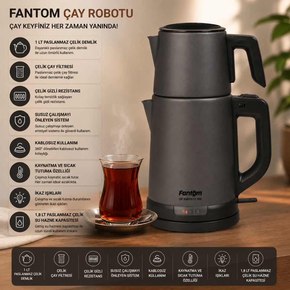 FANTOM ÇELİK ÇAY MAKİNESİ CY1500