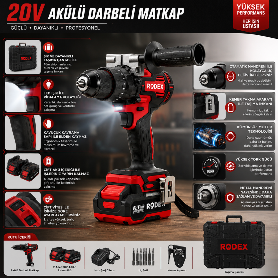 RODEX AKÜLÜ DARBELİ MATKAP RDX3410