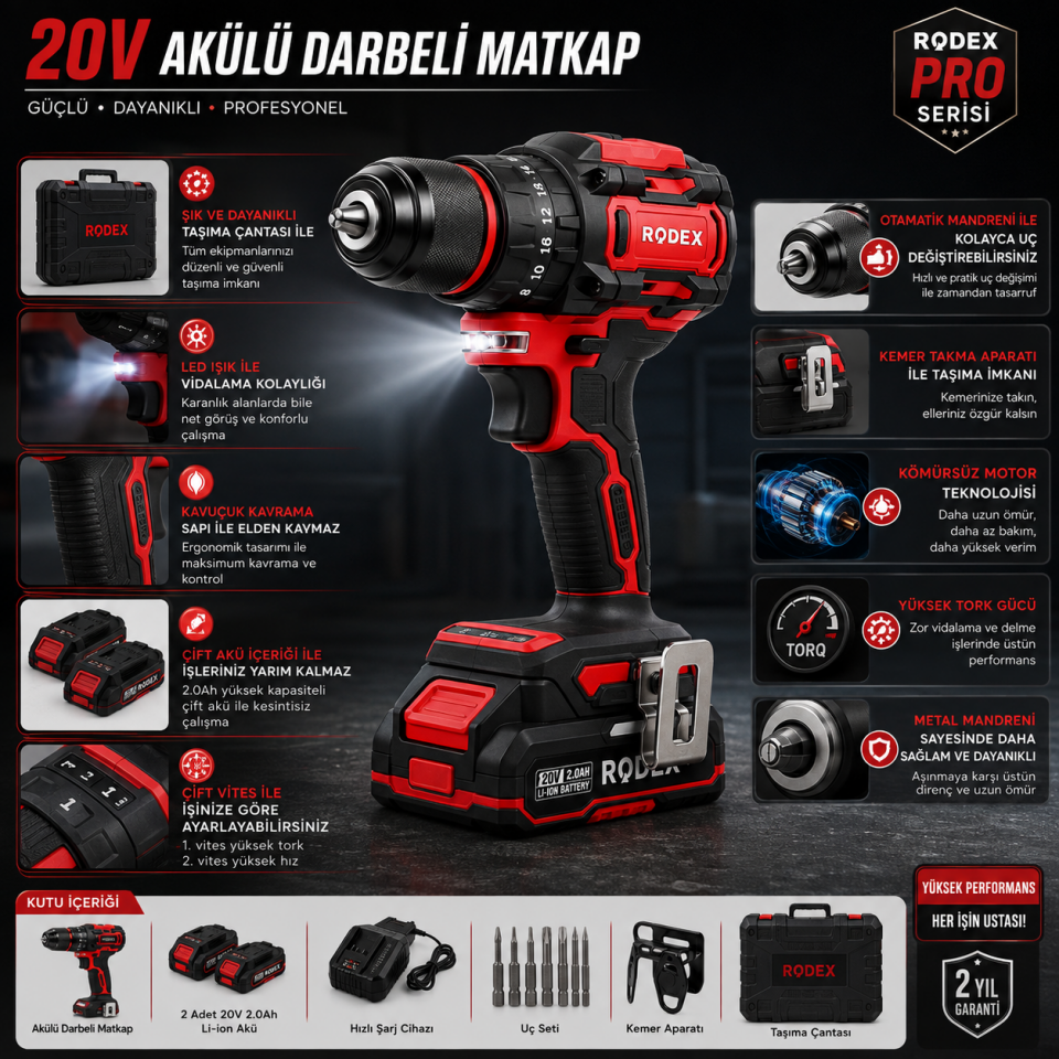 RODEX AKÜLÜ DARBELİ MATKAP RDX3405
