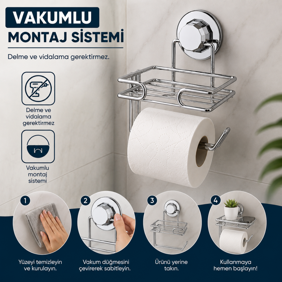 TEKNO-TEL VAKUMLU YEDEKLİKLİ TUVALET KAĞITLIK KROM EF-282