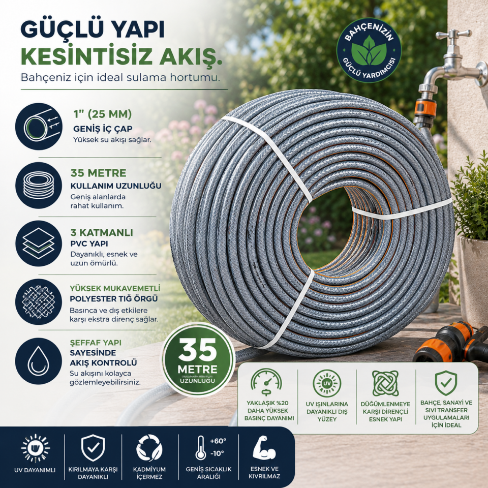 GÜVEN PLASTİK 1 ULTRA ŞEFFAF HORTUM 35 MT
