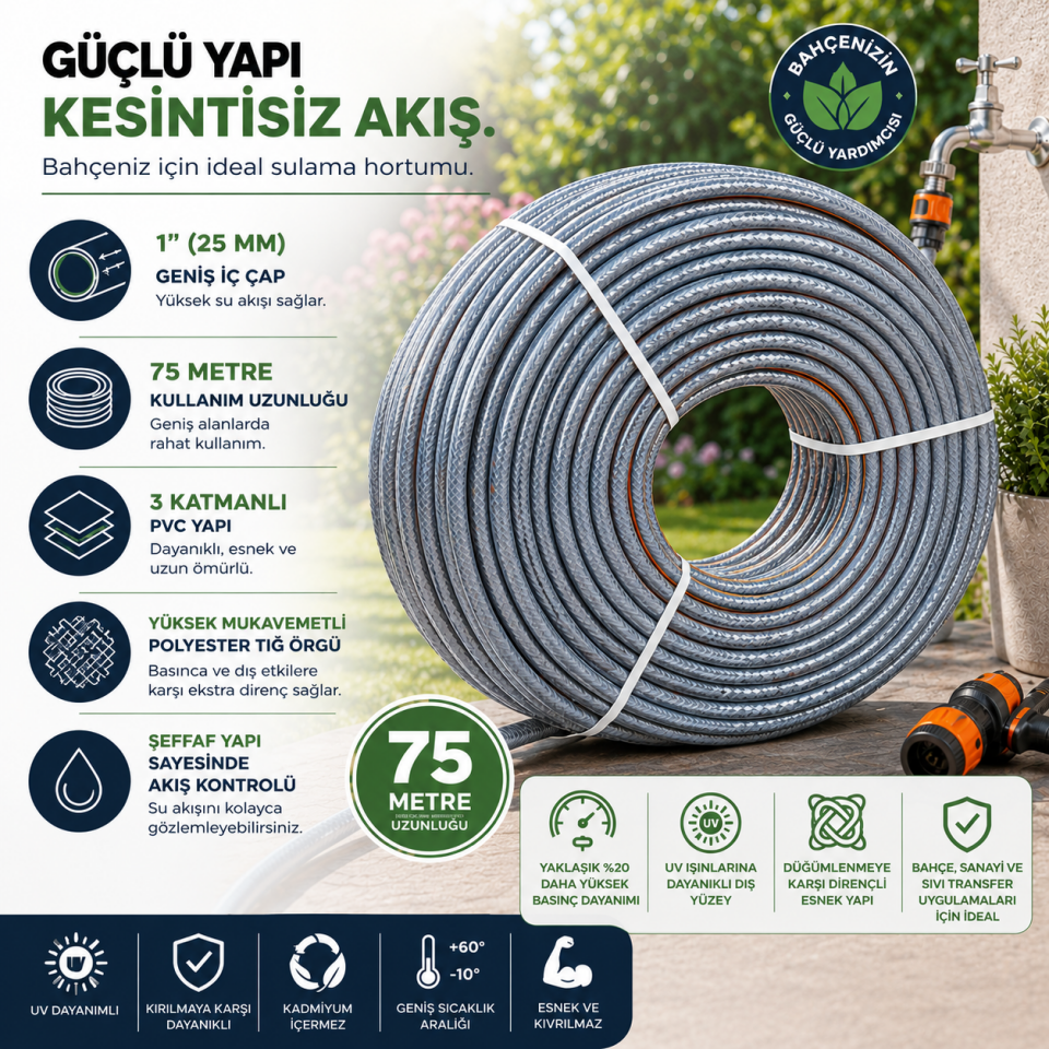 GÜVEN PLASTİK 1 ULTRA ŞEFFAF HORTUM 75 MT