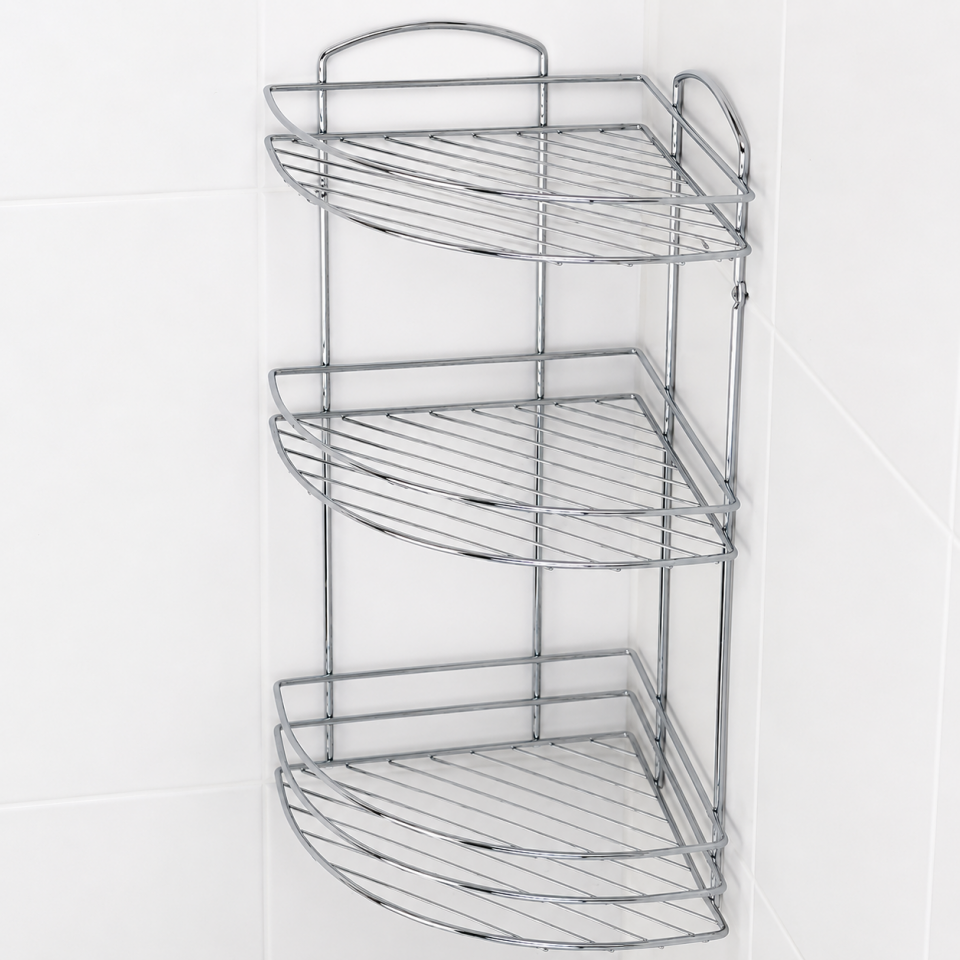 TEKNO-TEL ÜÇ KATLI BANYO KÖŞE RAFI PASLANMAZ BK083