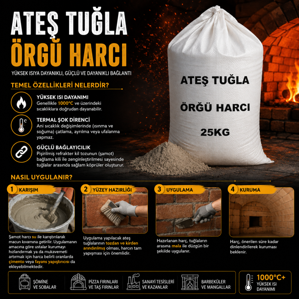 ATEŞ TUĞLA TOPRAĞI ŞAMOT HARCI 25 KG