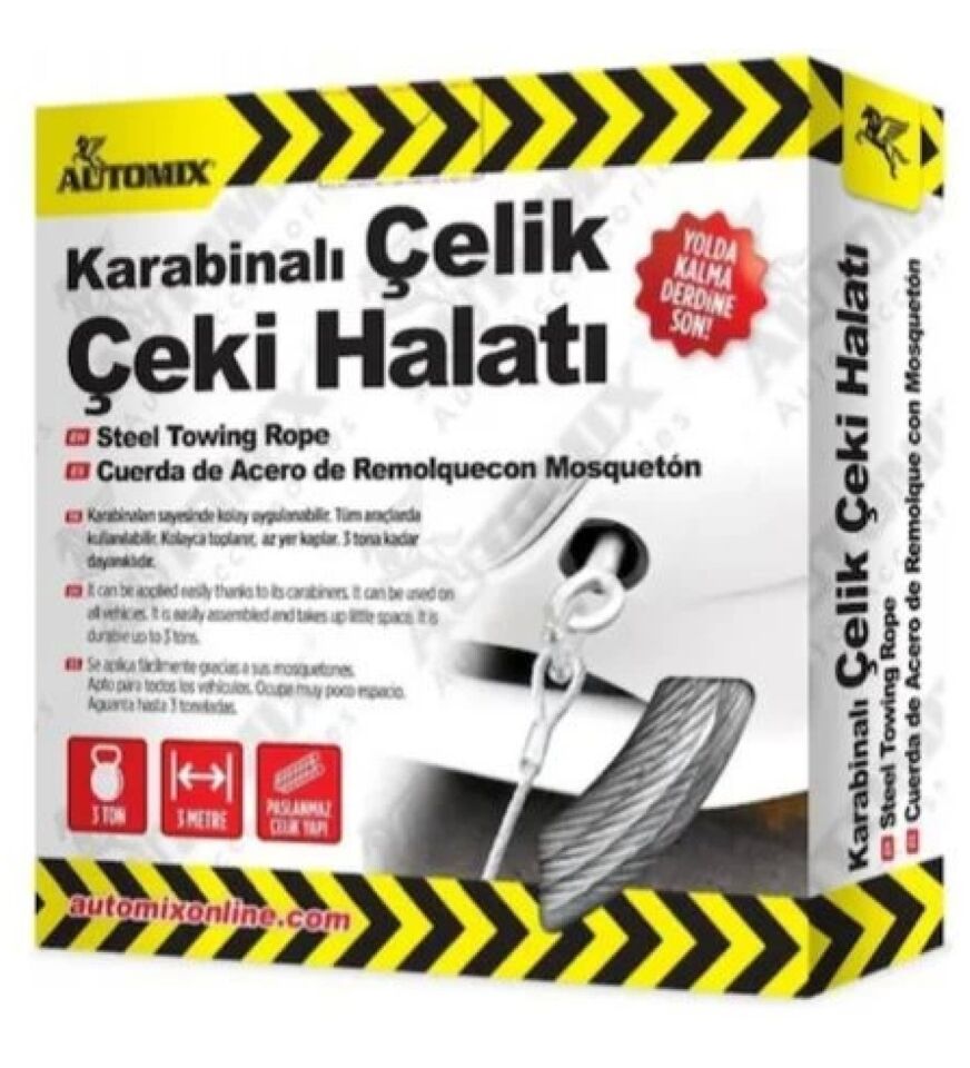 AUTOMİX KARABİNALI ÇELİK ÇEKİ HALATI 3 TON