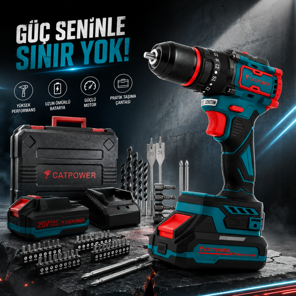 CATPOWER DARBELİ AKÜLÜ VİDALAMA+70 PRÇ AKSE.CAT1050