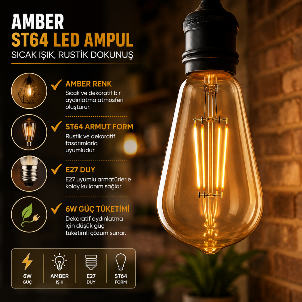 HELİOS 6W AMPÜL AMBER E27 HS-2088