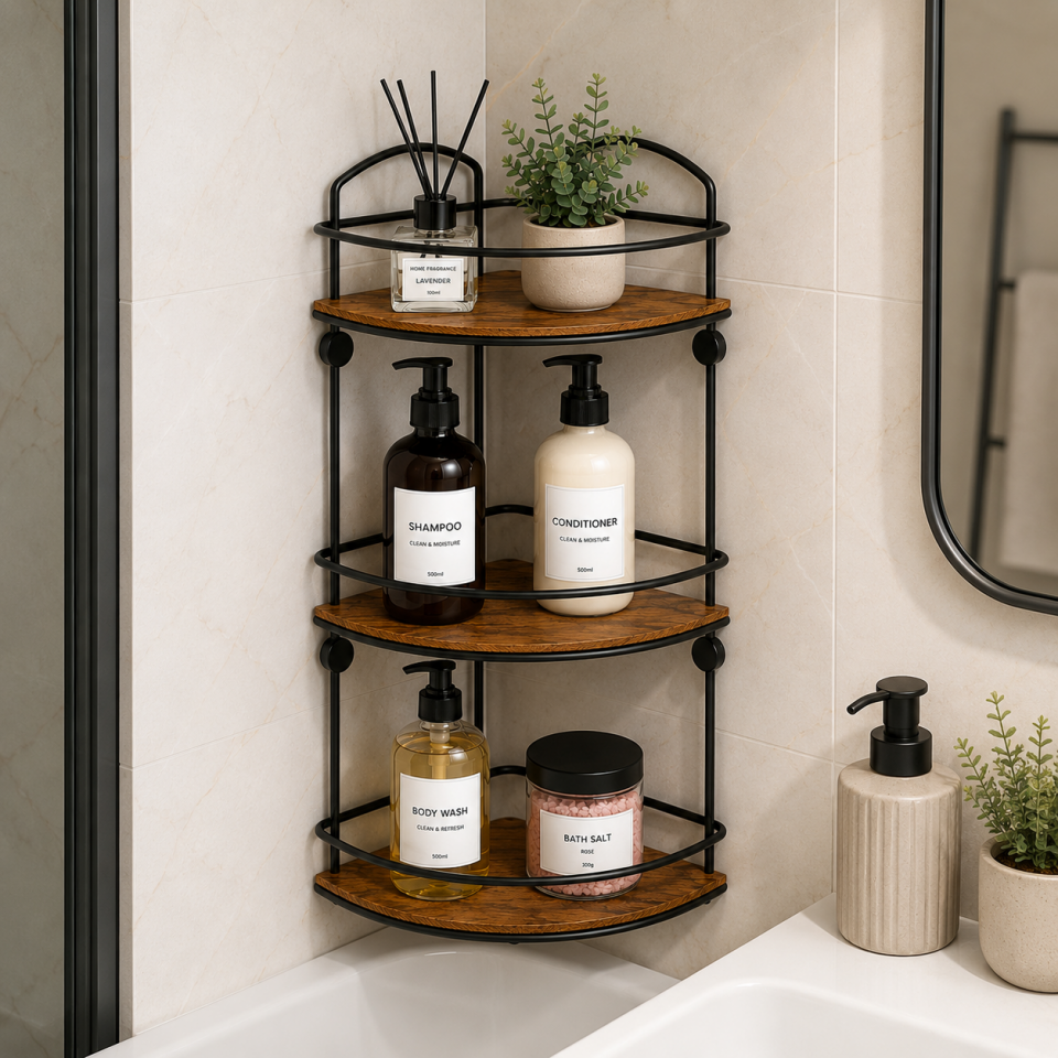 TEKNO-TEL ÜÇ KATLI PLASTİK BANYO KÖŞE RAFI KROM BK-075