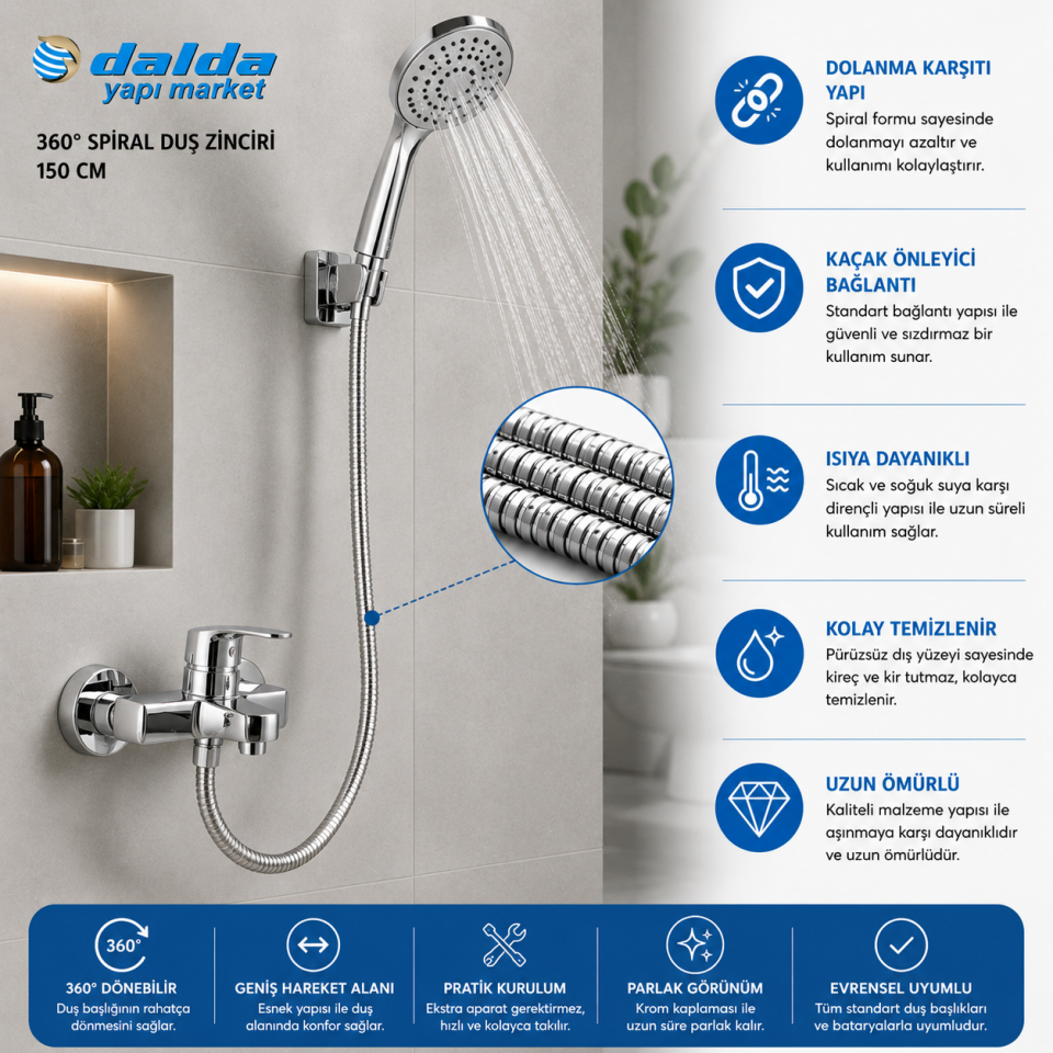 DALDA DUŞ SPİRALİ ÇELİK ÖRGÜ 150 CM 8208448