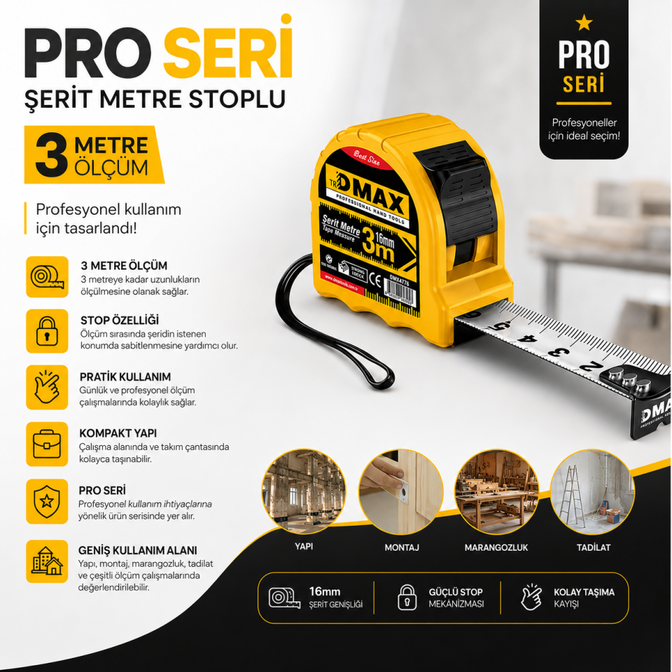 DMAX ŞERİT METRE STOPLU PRO.3 MT DMX4776