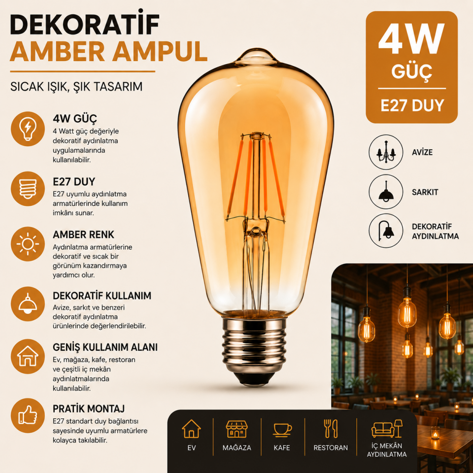 RUTTER AMPÜL 4W E27 AMBER RT-11103