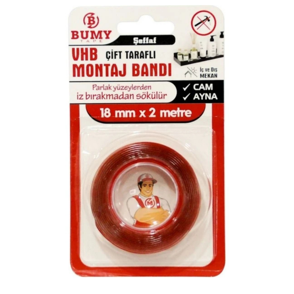 BUMY ÇİFT TARAFLI MONTAJ BANDI GRİ 18MMX2MT