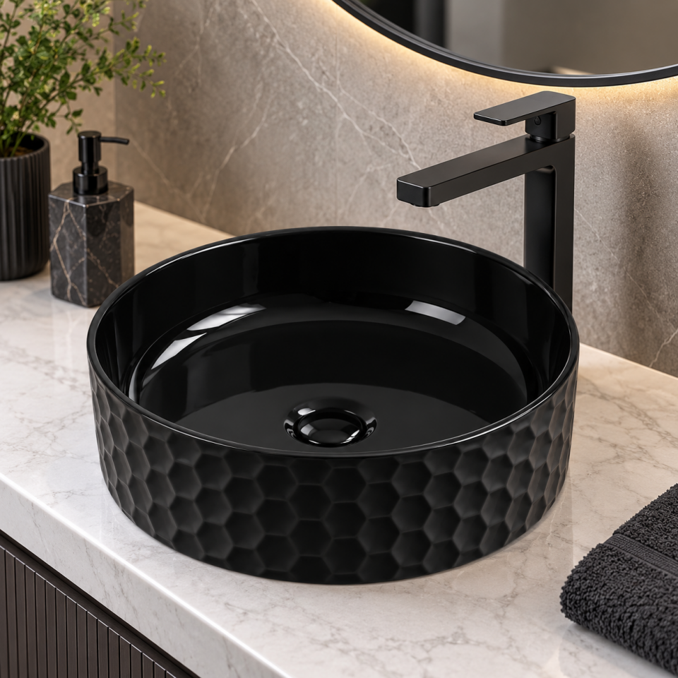 LAVABO 44 CM SİENNA PARLAK SİYAH LUCCO 613044-108