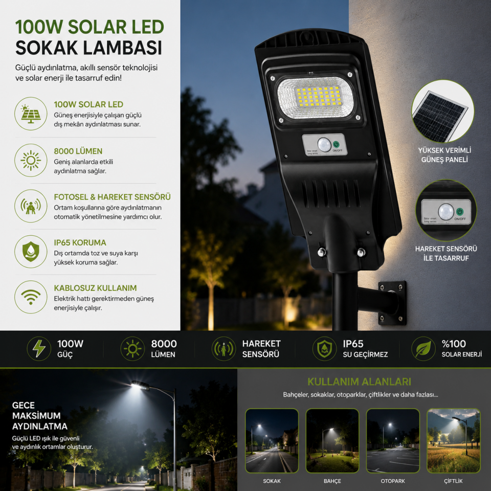 NOAS 100W SOLAR SOKAK ARMATÜRÜ BEYAZ YL73-0110S
