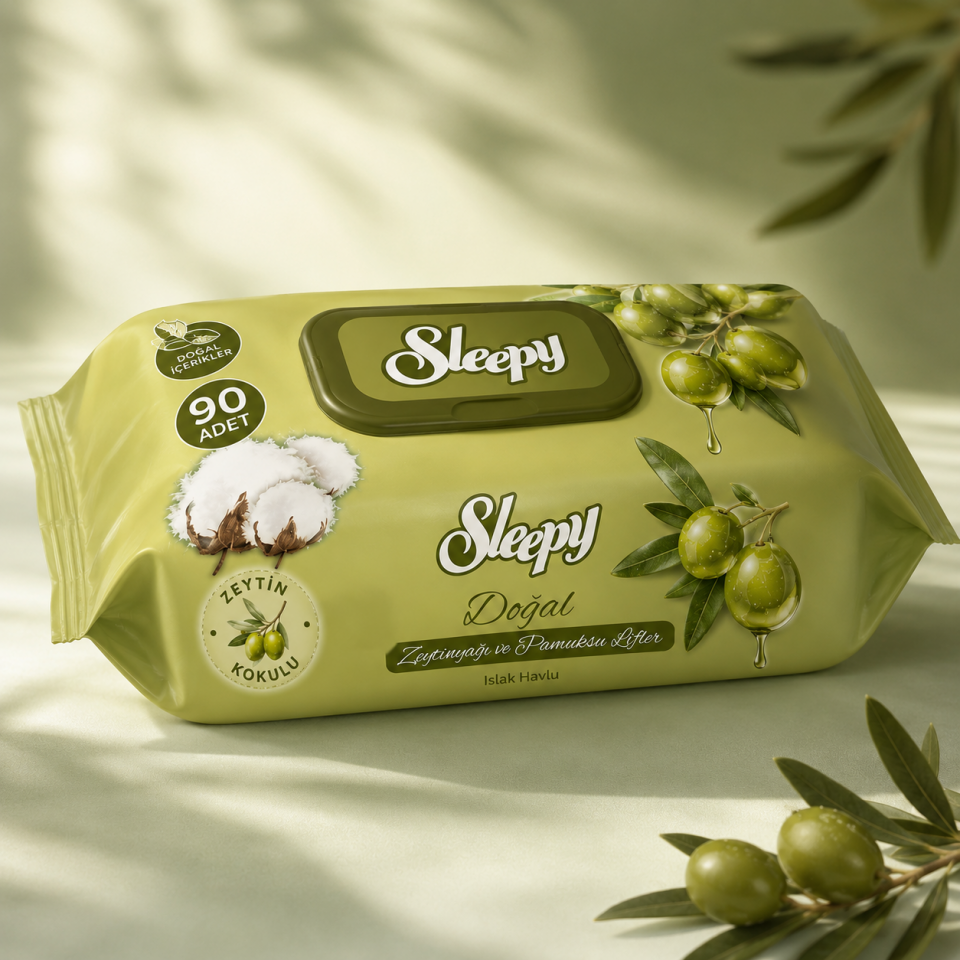 SLEEPY PAMUK-ZEYTİN ISLAK HAVLU 90 LI