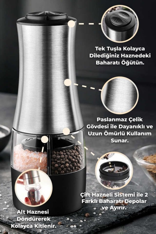 PRİMANOVA DUAL TUZ VE KARABİBER ÖĞÜTÜCÜ PİLLİ D-BRN025