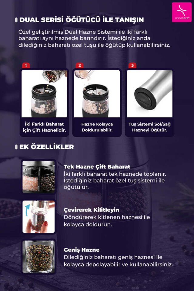 PRİMANOVA DUAL TUZ VE KARABİBER ÖĞÜTÜCÜ PİLLİ D-BRN025