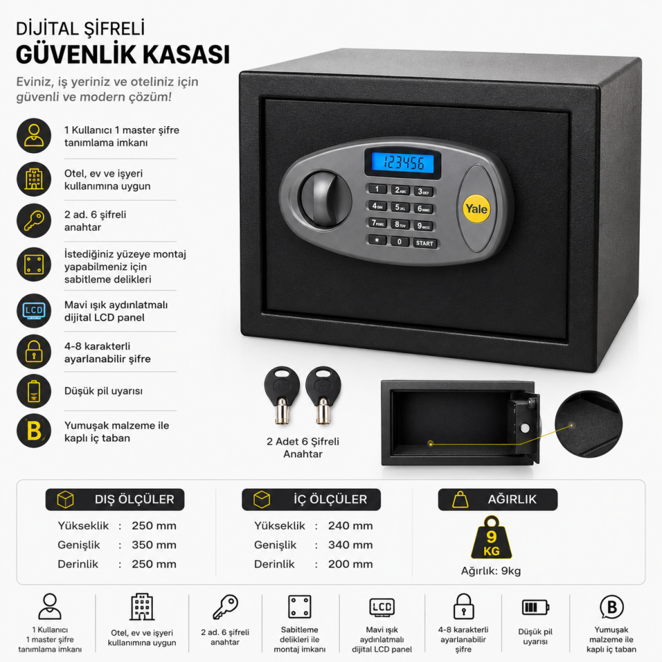 YALE KASA LCD EKRANLI ORTA BOY Y-MS0000MFP