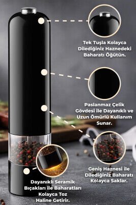 PRİMANOVA TUZ VE KARABİBER DEĞİRMENİ SİYAH PİLLİ D-BRN027