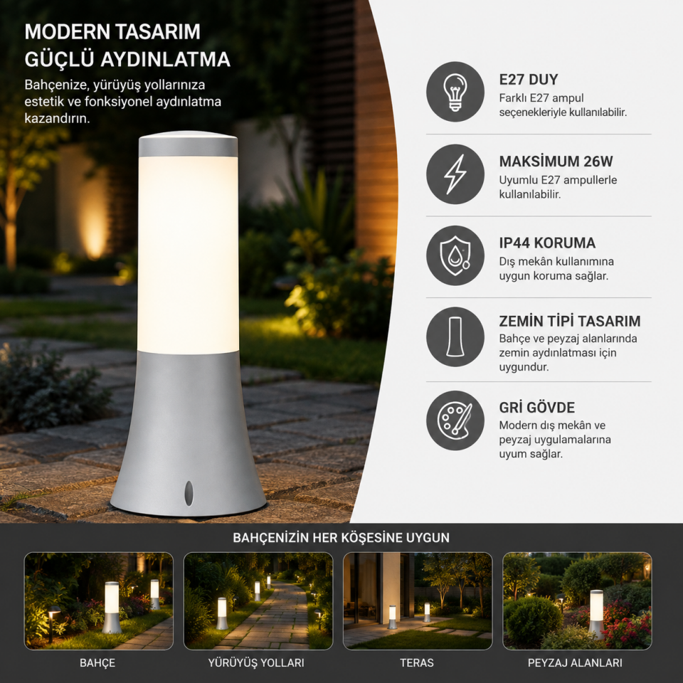 MUTLUSAN GARDEN YER AYDINLATMASI GRİ 016038010119