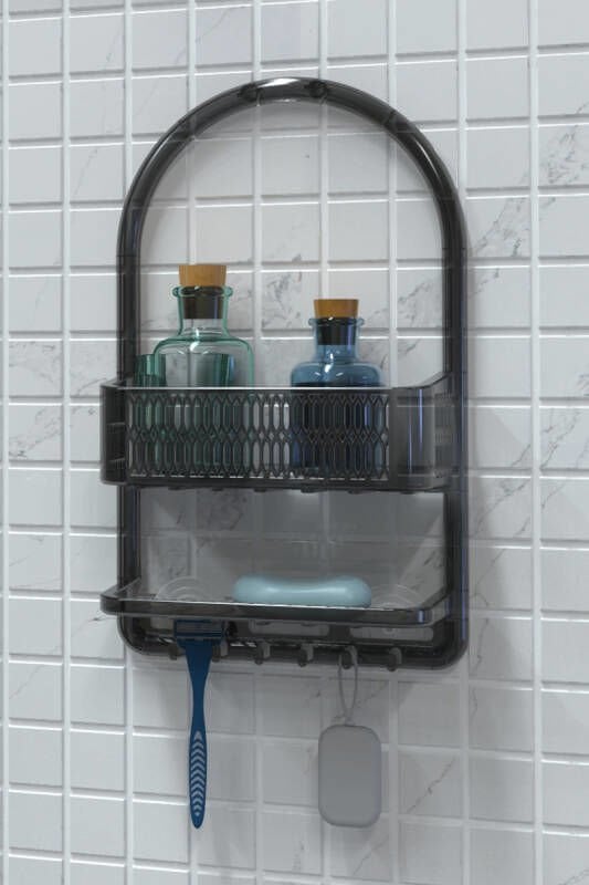 PRİMANOVA CERES PLASTİK BANYO DUŞ RAFI ŞEFFAF-SİYAH