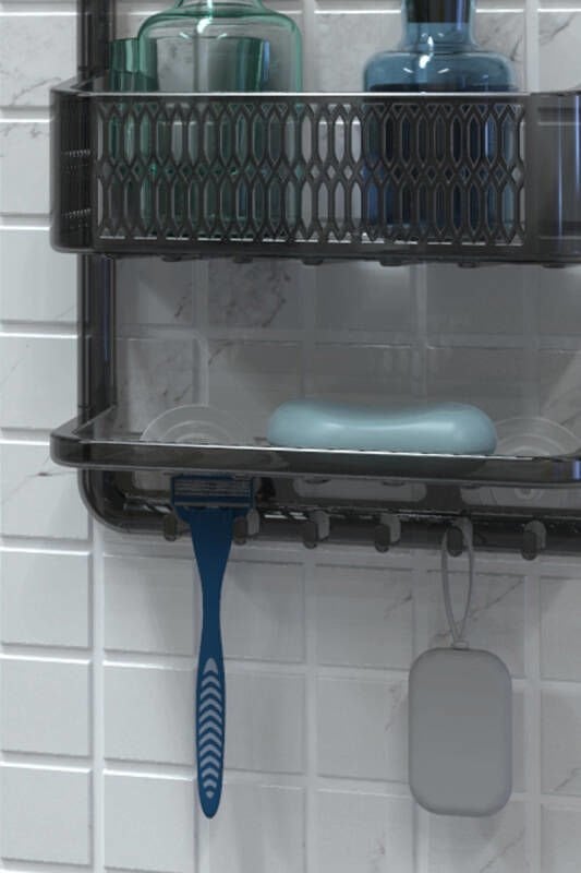 PRİMANOVA CERES PLASTİK BANYO DUŞ RAFI ŞEFFAF-SİYAH