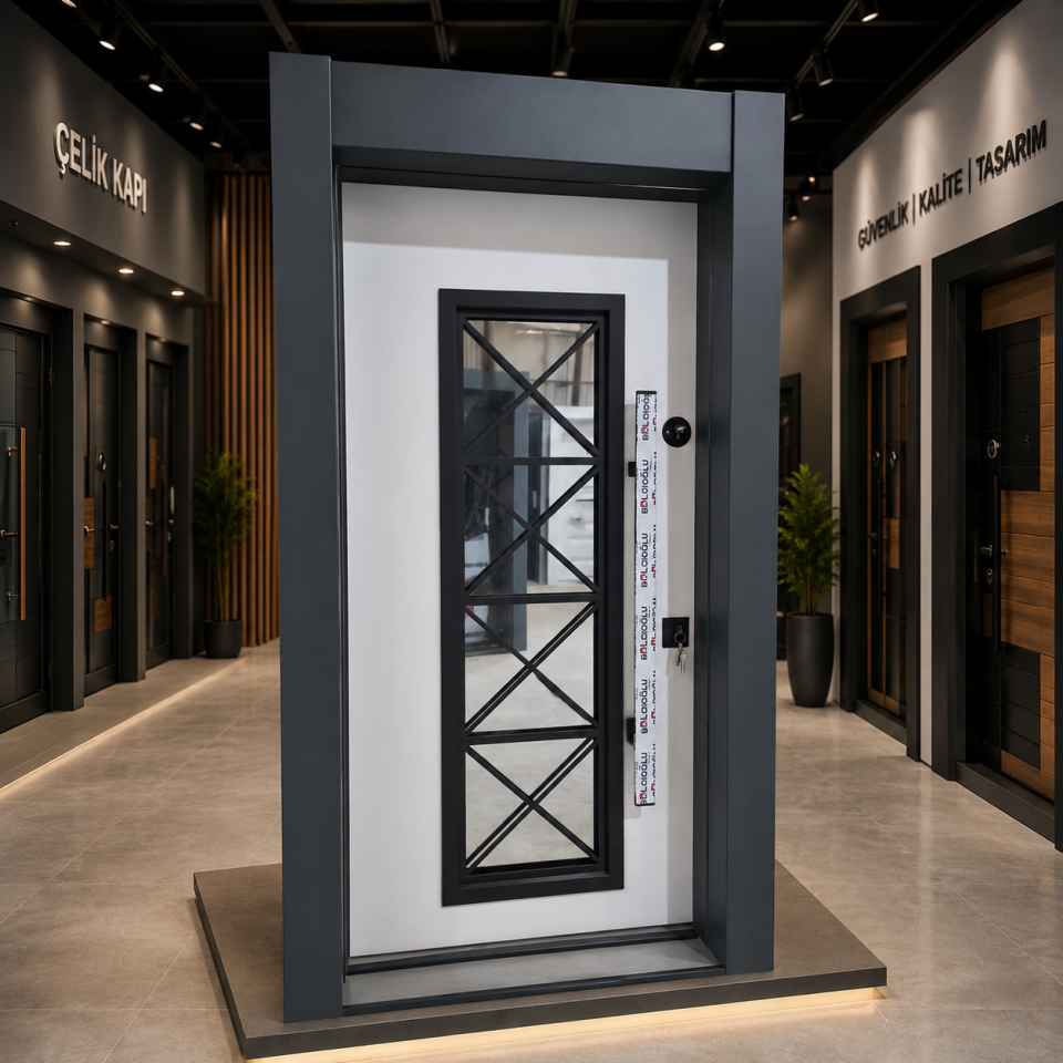 ÇELİK KAPI KAR-DOOR 1468 MODEL CAMLI KASA ANT.KANAT BEYAZ SAĞ